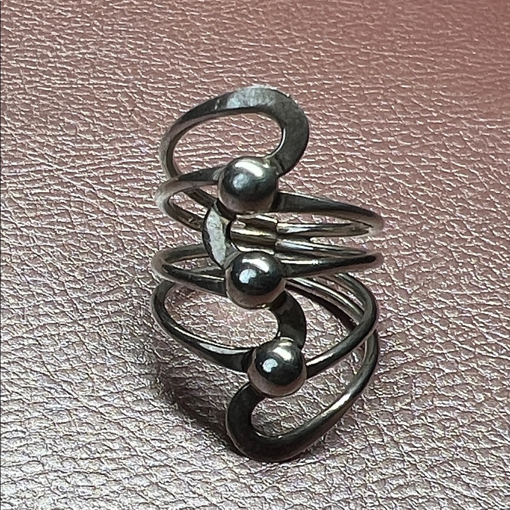 925 Sterling Silver Modernist Triple Ball Ring